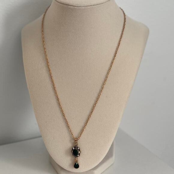 Other Jewelry - Emerald Green Gold Necklace Earrings Set Elegant Jewelry Matching Set Gift